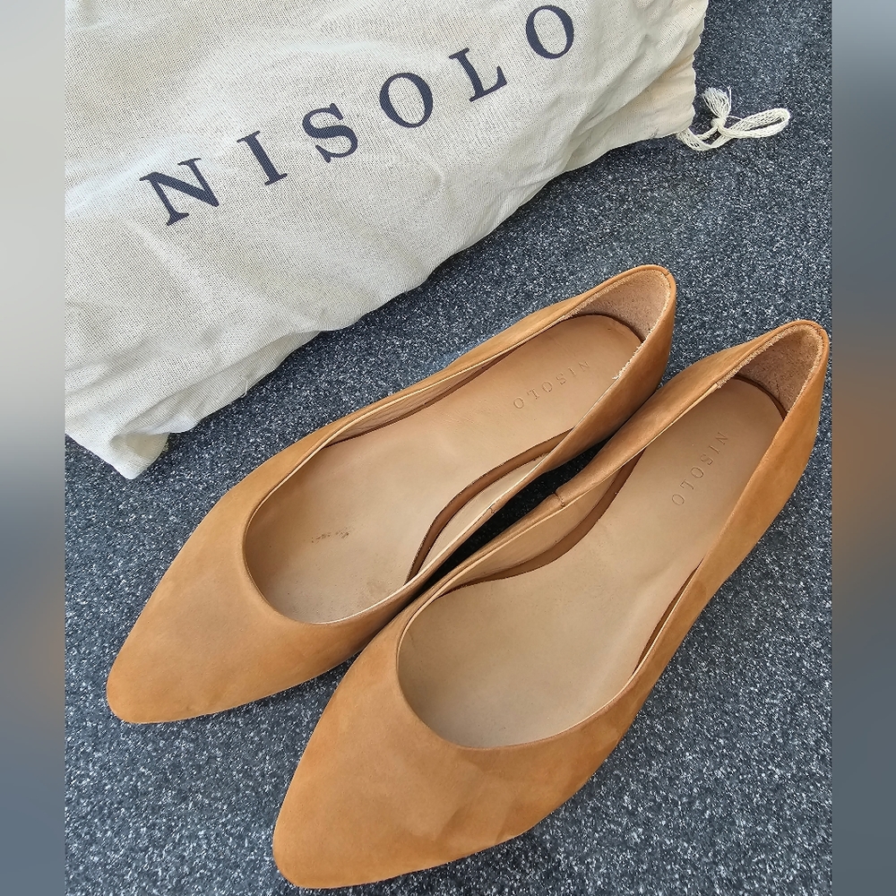 Nisolo Tan Suede Ava Ballerina Pointed Toe Flats in Sand